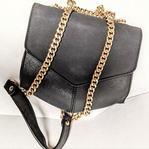 Black gold tone strap Crossbody with snap lock & zipper French style